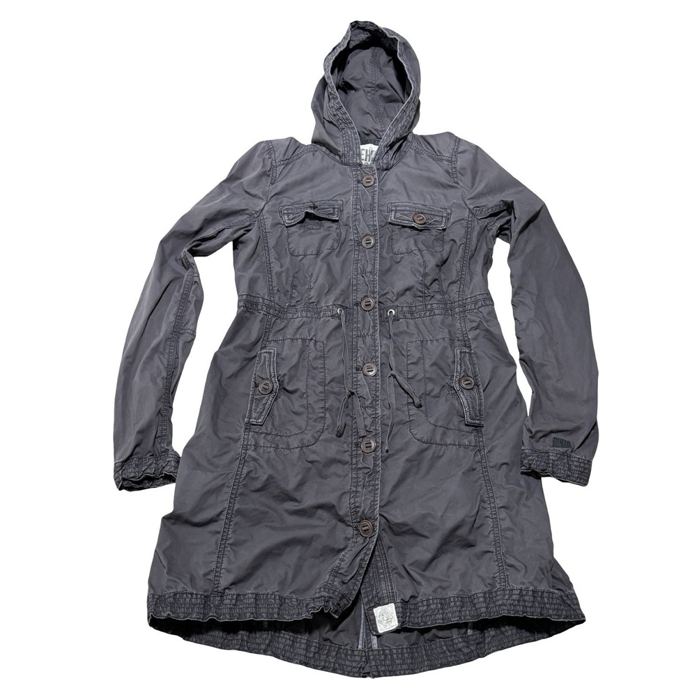 Ruehl No 925 Women's Hooded Cotton Twill Pockets Utility Coat Gray Size L 20x36